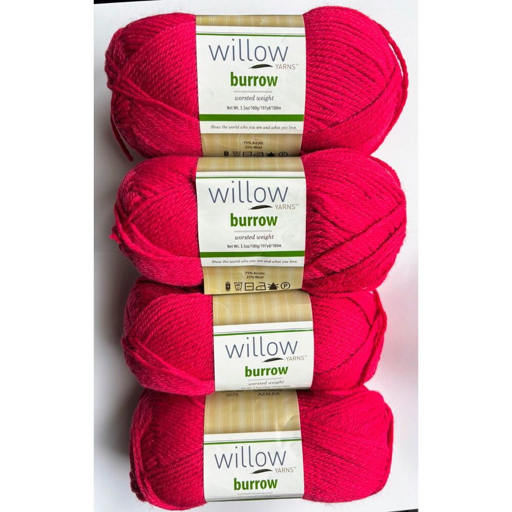 Lot of 4 Willow Yarns Burrow Worsted Wool Blend Yarn Azalea Pink Soft 3.5oz NWT